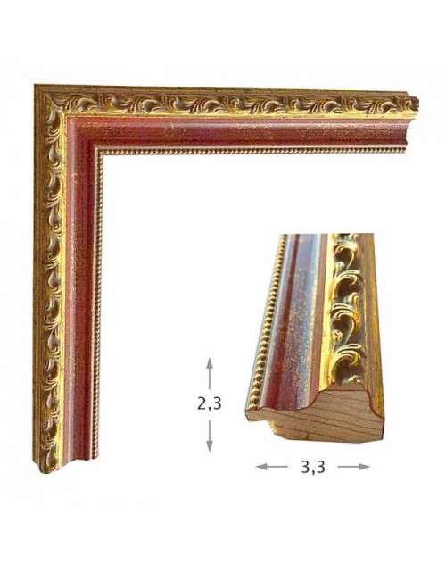 Κορνίζα ξύλινη 3,3 εκ. χρυσή σκαλιστή κόκκινη πατίνα 965-08